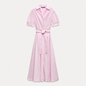 NWT ZARA Pink Poplin Shirtdress Size Xs